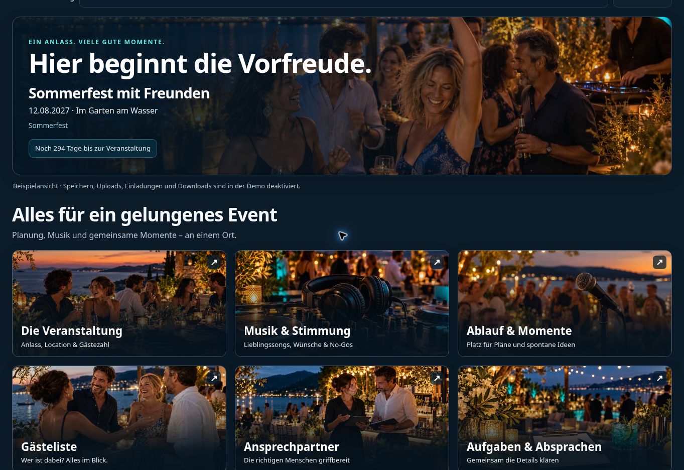 WIR.Partyoffice mit Beispieldaten auf einem Tablet